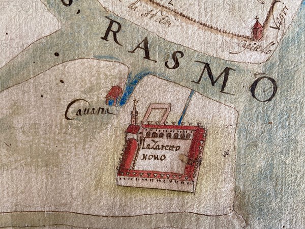 Lazzaretto Nuovo on a map of 17th century. Creator: Historical Document.