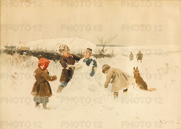 Making a Snowman, 1891. Creator: Stepanov, Alexei Stepanovich (1858-1923).