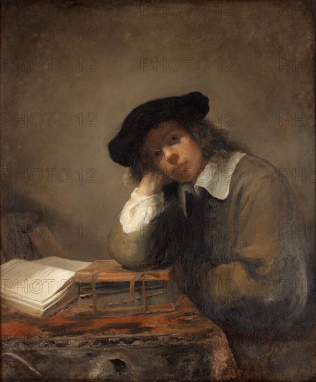 Portrait of a studying youth (Self-portrait). Creator: Hoogstraten, Samuel Dirksz, van (1627-1678).