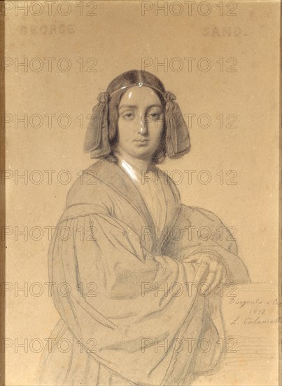 Portrait of George Sand, 1837. Creator: Calamatta, Luigi (1802-1869).