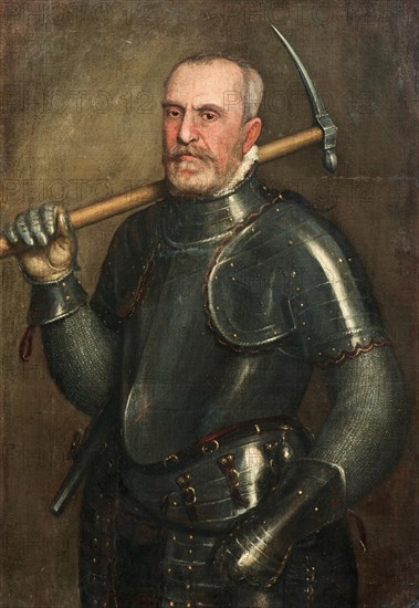 Portrait of Giulio Savorgnan (1510-1595) with Pickaxe, c. 1565. Creator: Brusasorzi, Domenico (1516-1567).