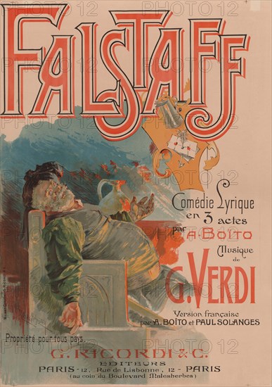 Poster for the opera Falstaff by Giuseppe Verdi, 1894. Creator: Hohenstein, Adolfo (1854-1928).