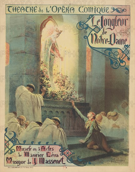 Premiere Poster for the opera Le jongleur de Notre-Dame by Jules Massenet, 1904. Creator: Rochegrosse, Georges Antoine (1859-1938).