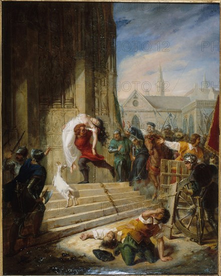 Quasimodo saves Esmeralda from the executioners, 1832. Creator: Henry (Latil), Eugénie (1808-1879).