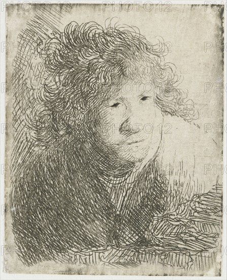 Self-Portrait, Leaning Forward, Listening, 1628. Creator: Rembrandt van Rhijn (1606-1669).