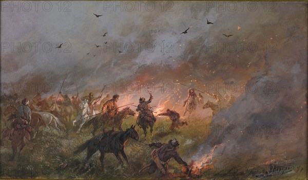 The defeat of the Pugachev's Troops near Troitsk, 1891. Creator: Karasin, Nikolai Nikolayevich (1842-1908).