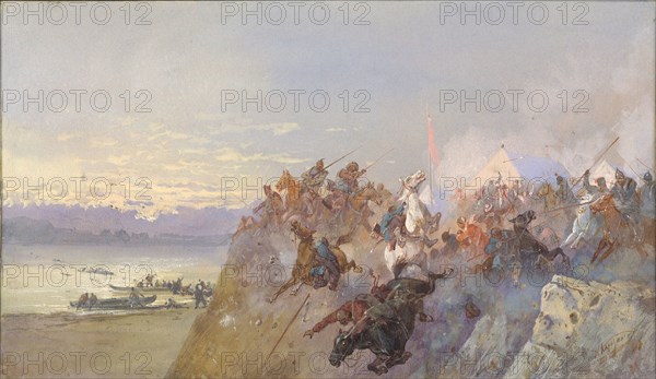 The last defeat of the troops of Khan Kuchum. 1598, 1891. Creator: Karasin, Nikolai Nikolayevich (1842-1908).