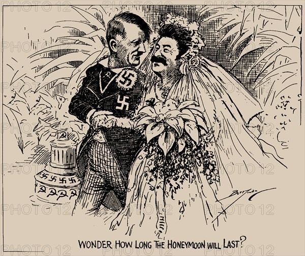 Wonder how long the honeymoon will last? (The Washington Star), 1939. Creator: Berryman, Clifford K. (1869-1949).