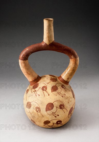 Stirrup Spout Vessel with Fineline Parrot Motifs, 100 B.C./A.D. 500. Creator: Unknown.