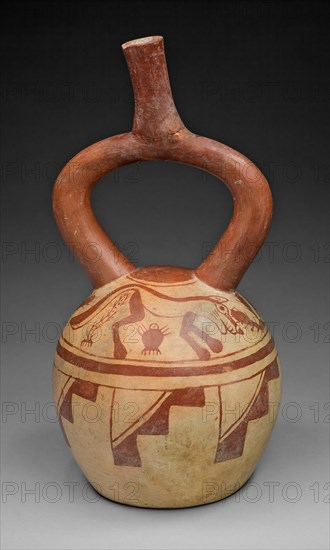 Stirrup Spout Vessel with Cat and Cactus Motifs, 100 B.C./A.D. 500. Creator: Unknown.