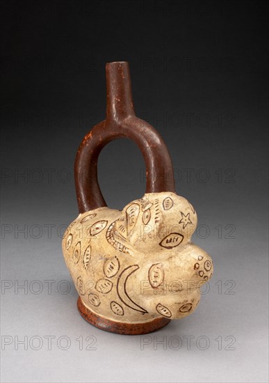 Handle Spout Vessel in the Form of a Potato with Painted Motifs, Probably Eyes, 100 B.C./A.D. 500. Creator: Unknown.