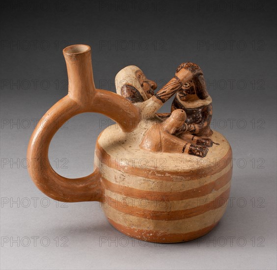 Handle Spout Vessel Depicting Masturbation Scene, 100 B.C./A.D. 500. Creator: Unknown.