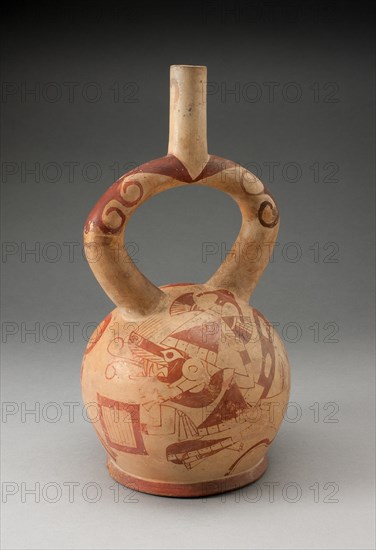 Stirrup Spout Vessel with Fineline Warrior Cat Motifs, 100 B.C./A.D. 500. Creator: Unknown.