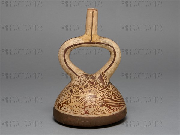 Flat-Bottomed Stirrup Spout Vessel Depicting Costumed Runners, 100 B.C./A.D. 500. Creator: Unknown.