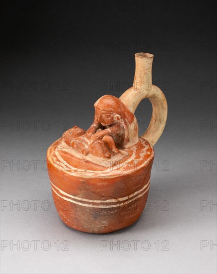 Handle Spout Vessel with Healer or Midwife Touching a Reclining Figure, 100 B.C./A.D. 500. Creator: Unknown.