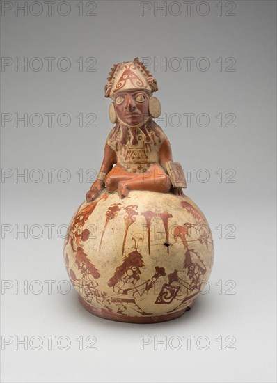 Vessel Representing a Seated Figure with a Warfare Scene, 100 B.C./A.D. 500. Creator: Unknown.