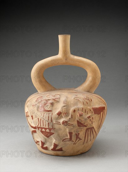 Stirrup Spout Vessel with Raised Motif of a Mythic Battle, 100 B.C./A.D. 500. Creator: Unknown.