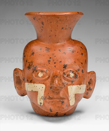 Miniature Vessel in the Form of a Portrait Head with Painted Cheeks, 100 B.C./A.D. 500. Creator: Unknown.