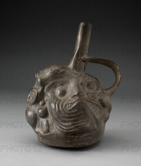 Blackware Spouted Vessel in the Form of a Composite Face, Animals, and Fish, 100 B.C./A.D. 500. Creator: Unknown.
