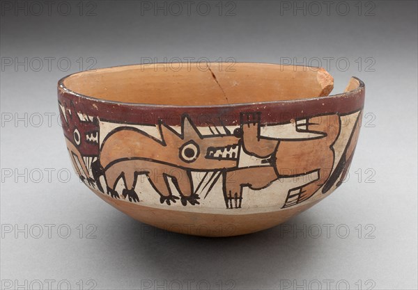 Bowl Depicting Coyotes Attacking Human, 180 B.C./A.D. 500. Creator: Unknown.