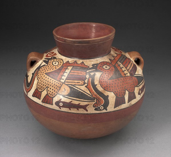 Handled Jar Depicting Birds Catching Fish, 180 B.C./A.D. 500. Creator: Unknown.