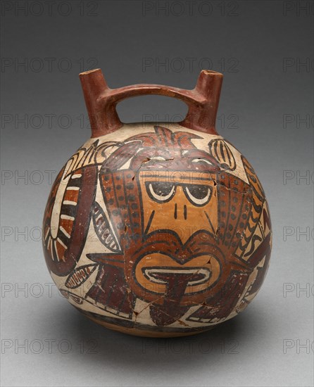 Double Spout Vessel Depicting Figure Costumed as Pampas Cat with Bean Motifs, 180 B.C./A.D. 500. Creator: Unknown.