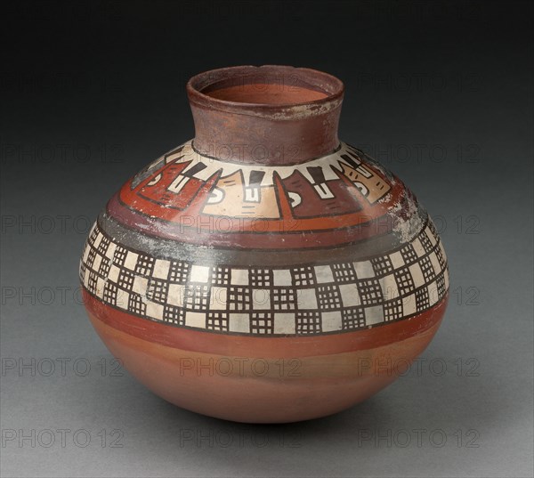 Jar with Rows of Checkerboard Pattern and Abtract Plants, 180 B.C./A.D. 500. Creator: Unknown.