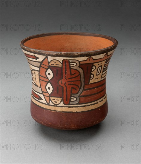 Short Beaker Depicting Ritual Figure wearing Costume with Bird Attributes, 180 B.C./A.D. 500. Creator: Unknown.