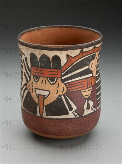 Beaker Depicting Ritual Figure Wearing Costume with Bird Attributes, 180 B.C./A.D. 500. Creator: Unknown.