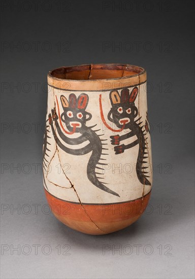 Jar Depicting Composite Feline and Serpent Beings, Heavily Restored, 180 B.C./A.D. 500. Creator: Unknown.