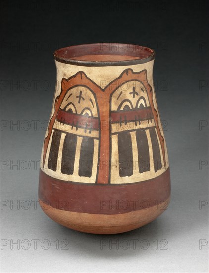 Beaker Depicting Paired Inverted Human Heads, Likely Trophy Heads, 180 B.C./A.D. 500. Creator: Unknown.