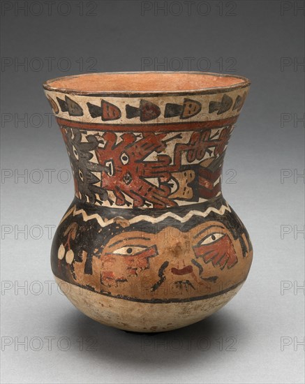 Beaker Depicting Human Head and Abstract Costumed Figures, 180 B.C./A.D. 500. Creator: Unknown.