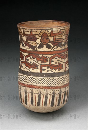 Beaker Depicting Rows of Abstract Patterns and Costumed Performers, 180 B.C./A.D. 500. Creator: Unknown.