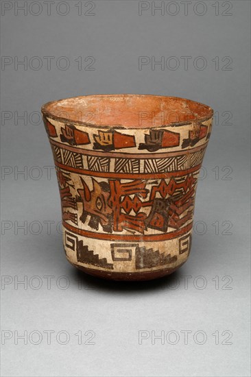 Beaker Depicting Decapitated Heads, Likely Trophy Heads, 180 B.C./A.D. 500. Creator: Unknown.