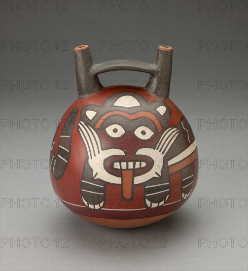 Double Spout Vessel Depicting a Figure Wearing a Feline Costume, 180 B.C./A.D. 500. Creator: Unknown.