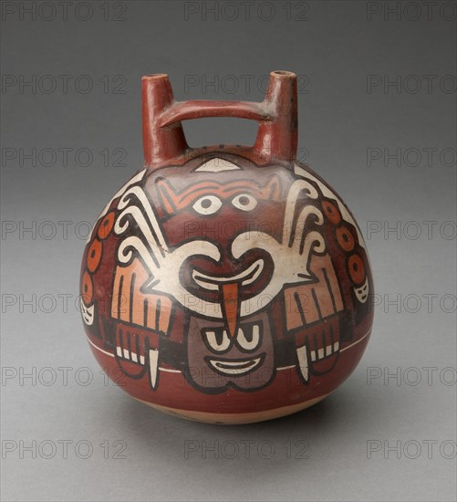 Double Spout Vessel Depicting Costumed Figure with Decapitated Head, 180 B.C./A.D. 500. Creator: Unknown.