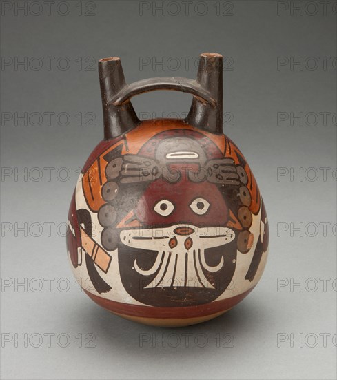 Double Spout Vessel Depicting Masked Figure Curving over Upper Surface, 180 B.C./A.D. 500. Creator: Unknown.