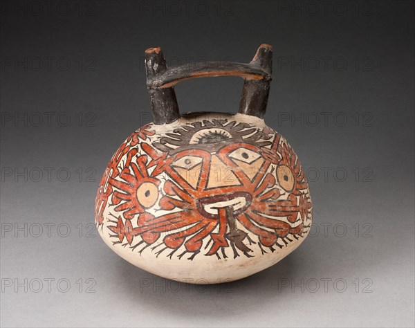 Doubnle Spout Vessel Depicing Ornametal Faces with Numerous Emanations, 180 B.C./A.D. 500. Creator: Unknown.