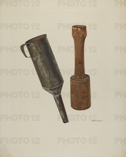 Sausage Stuffer and Funnel, 1940. Creator: Albert Rudin.