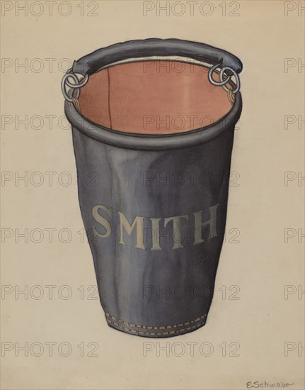 Leather Fire Bucket, c. 1936. Creator: Erwin Schwabe.