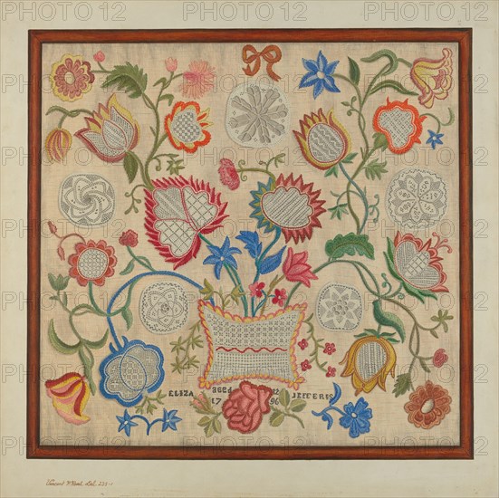 Embroidered Sampler, c. 1937. Creator: Vincent P. Rosel.
