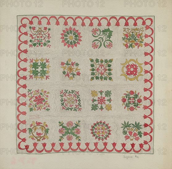 Applique Quilt, c. 1937. Creator: Suzanne Roy.