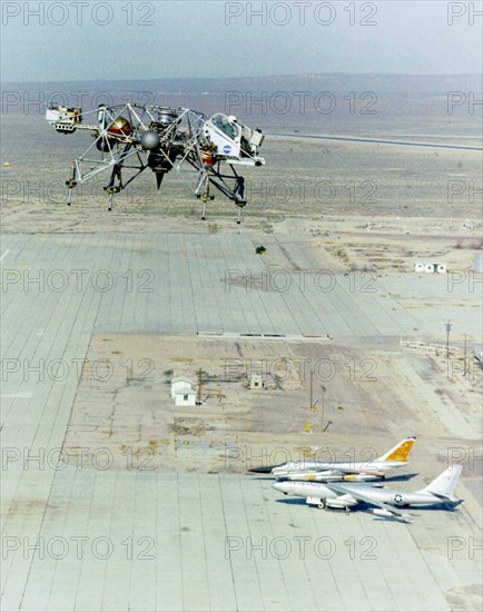 Lunar Landing Research Vehicle in flight, Edwards Air Force Base, USA, 1965.  Creator: NASA.