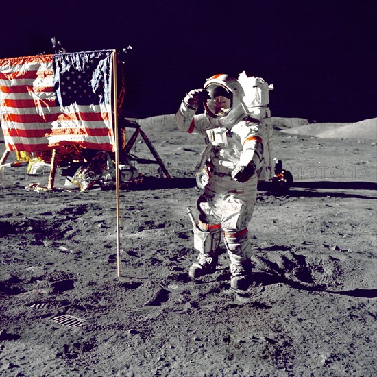 Cernan Jump Salutes Flag, 1972. Creator: Harrison Schmitt.