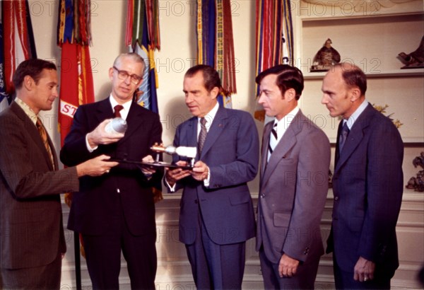 President Nixon with Dr. James Fletcher and Apollo 16 Astronauts, 1972. Creator: NASA.