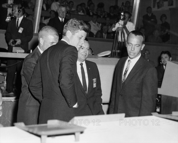 President Kennedy tours Mercury Control Center, Cape Canaveral, Florida, USA, 1962. Creator: NASA.