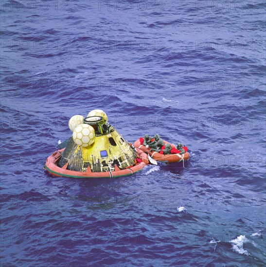 Apollo 11 Crew in Raft before Recovery, 1969. Creator: NASA.