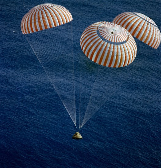 Apollo 17 splashdown, Pacific Ocean, December 19, 1972.  Creator: NASA.