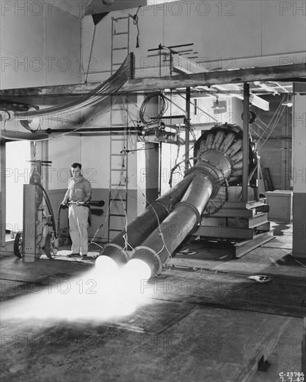 Effect of twinjet exhausts in simulation take-off, USA, July 7, 1949.  Creator: Unknown.