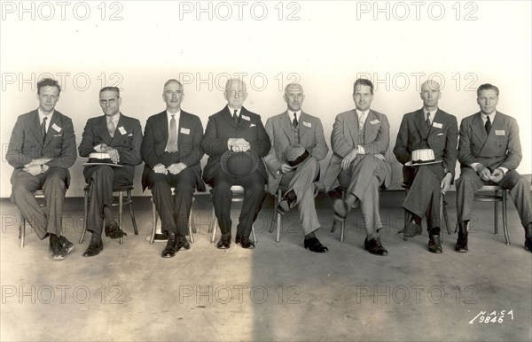 Aviation pioneers at a conference, Langley Field, Virginia, USA, May 23, 1934.   Creator: Unknown.